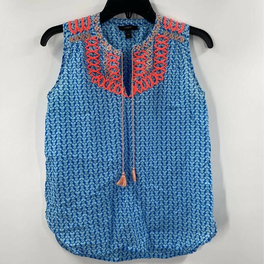 J. Crew Blouse Arrow Print Embroidered Tassel Top